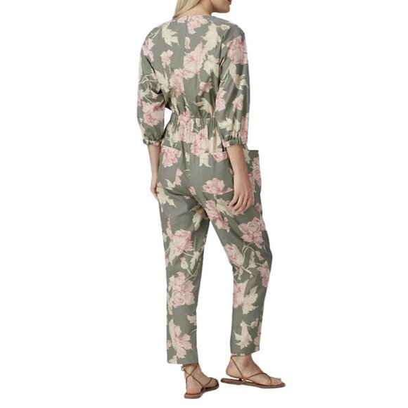 Lavie Rebecca Taylor Floral Short Sleeve Peonies Jumpsuit In Moss Combo XL - Picture 3 of 16
